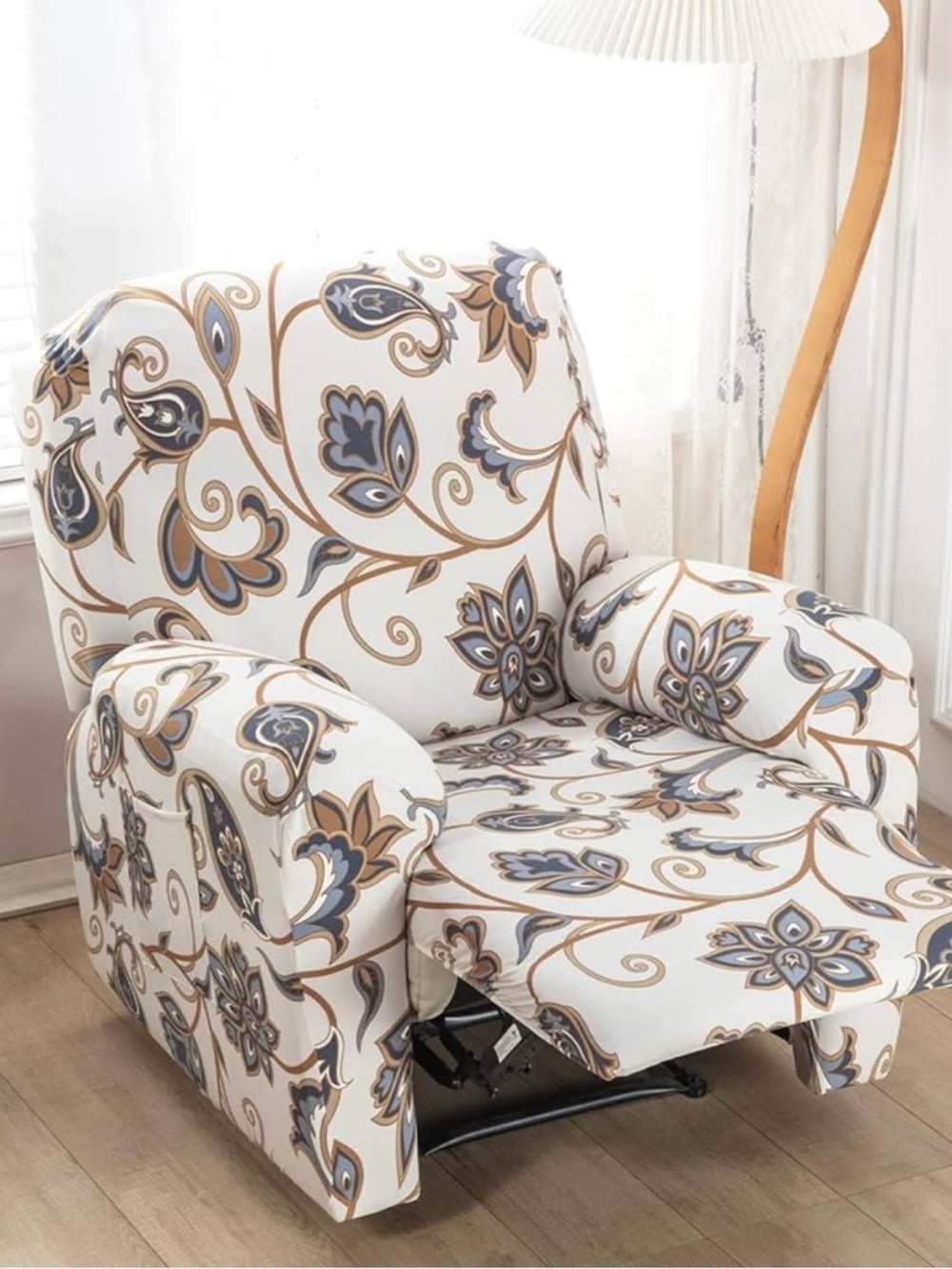 4 Pcs 1 Seat Recliner Chair Cover Stretch Floral Slipcover